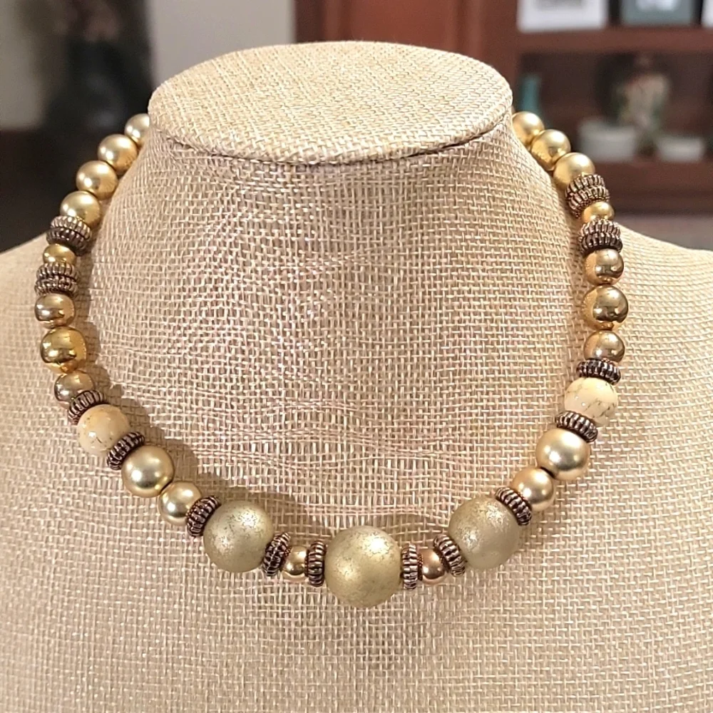 Dauplaise Gold Tone Beaded Choker Vintage Necklace